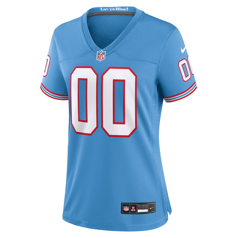 Womens Tennessee Titans Light Blue Oilers Throwback Custom Game Jersey