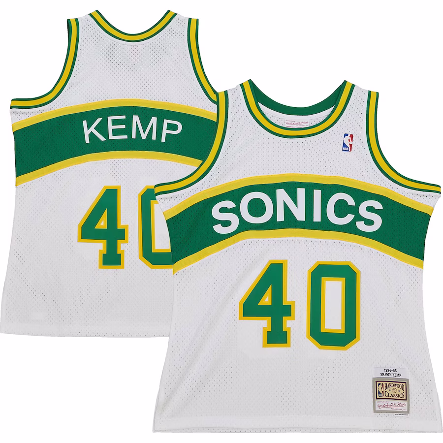 Men's Seattle SuperSonics Shawn Kemp Mitchell & Ness White 2001/02 Hardwood Classics Swingman Jersey