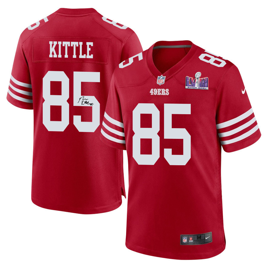 George Kittle 85 Signed San Francisco 49ers Super Bowl LVIII Game Men Jersey - Scarlet