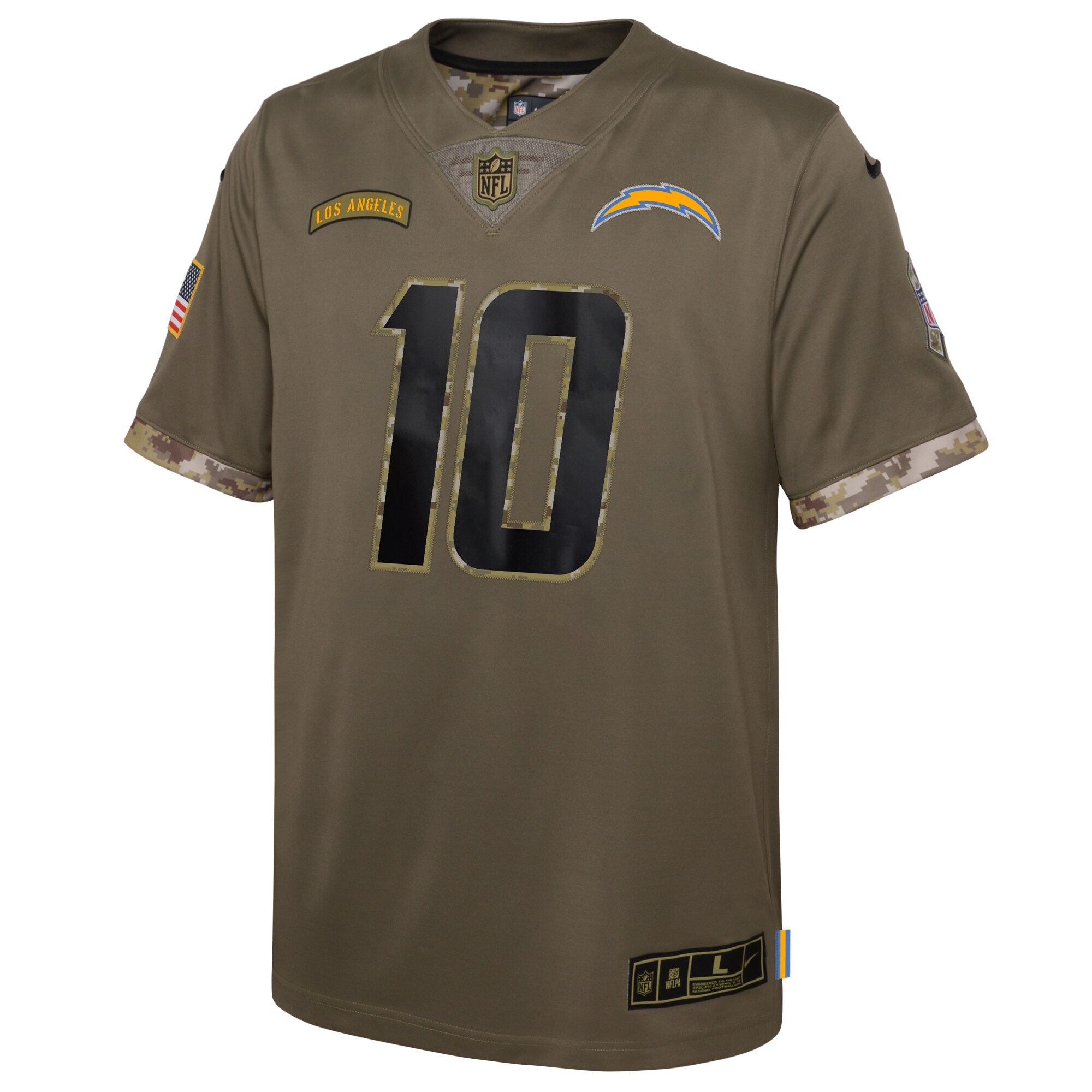 Justin Herbert Los Angeles Chargers Youth 2022 Salute To Service Player Limited Jersey - Olive