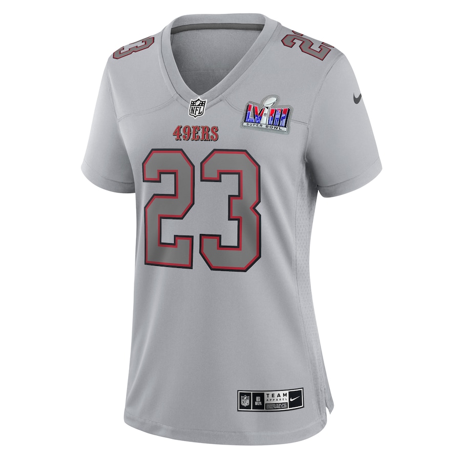 Womens San Francisco 49ers Christian McCaffrey Gray Super Bowl LVIII Atmosphere Fashion Game Jersey