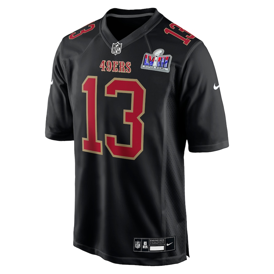 Mens San Francisco 49ers Brock Purdy Black Super Bowl LVIII Carbon Fashion Game Player Jersey