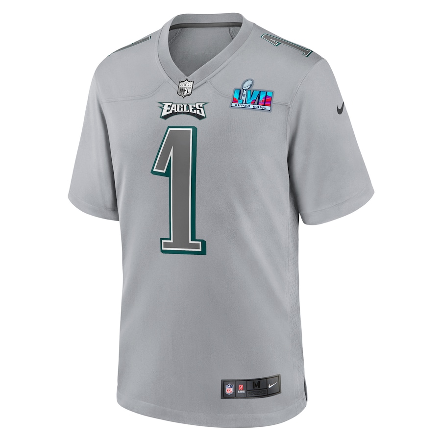 Youth Philadelphia Eagles Jalen Hurts Gray Super Bowl LVII Patch Atmosphere Fashion Game Jersey