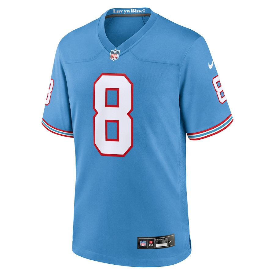 Will Levis 8 Tennessee Titans Oilers Throwback Game Men Jersey - Light Blue