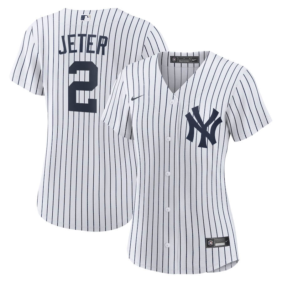Women's New York Yankees Derek Jeter White/Navy Home Replica Player Name Jersey