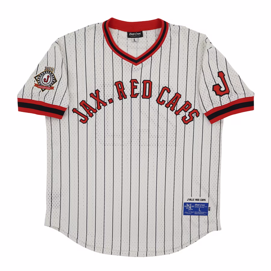 Men's Jacksonville Red Caps #20 Rings & Crwns Cream Mesh Replica V-Neck Jersey