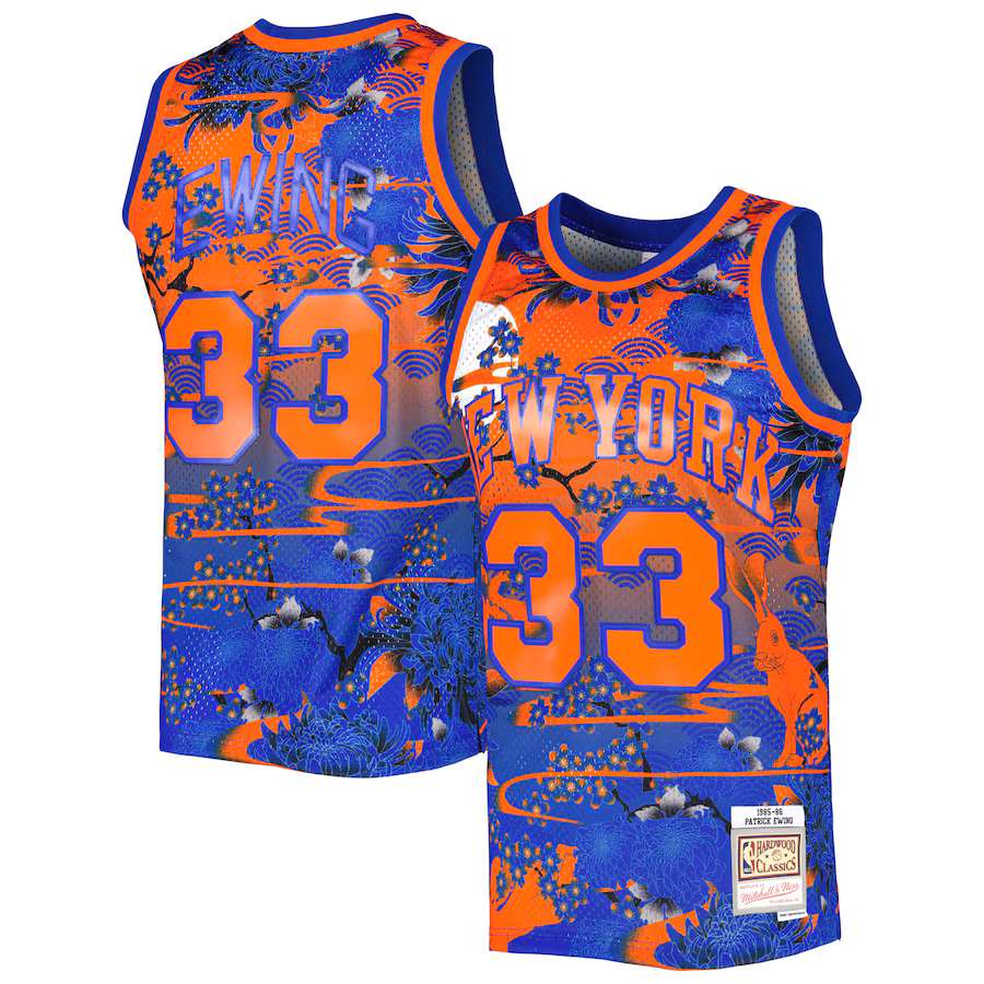 Men's New York Knicks Patrick Ewing Mitchell & Ness Blue Hardwood Classics Lunar New Year Swingman Jersey