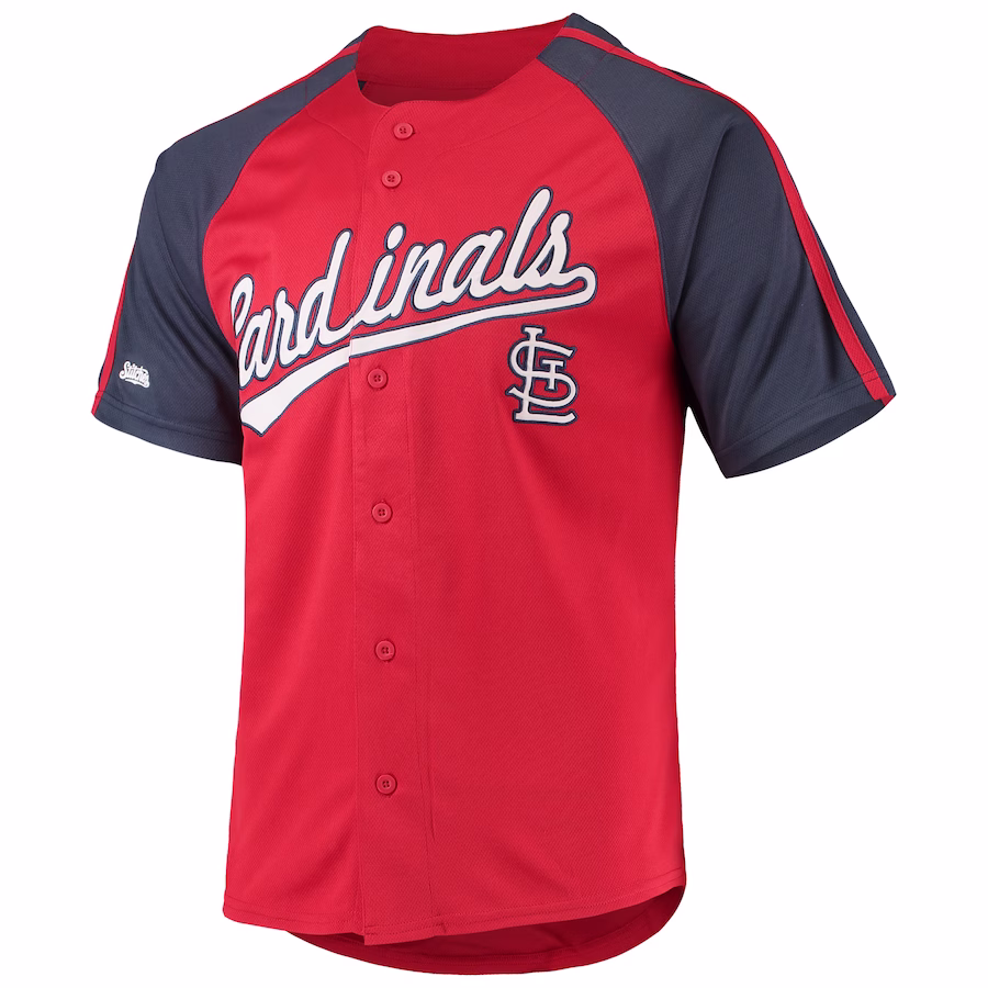 Youth St. Louis Cardinals Stitches Red Button-Down Raglan Replica Jersey