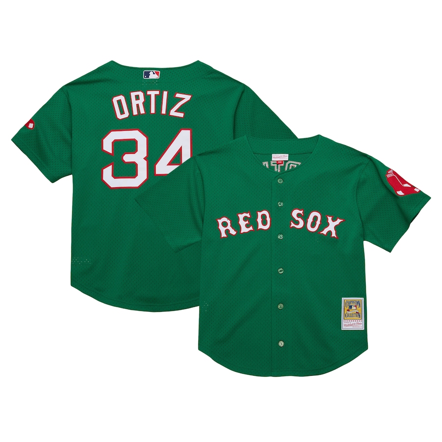 Youth Boston Red Sox David Ortiz Mitchell & Ness Kelly Green Cooperstown Collection Mesh Batting Practice Jersey