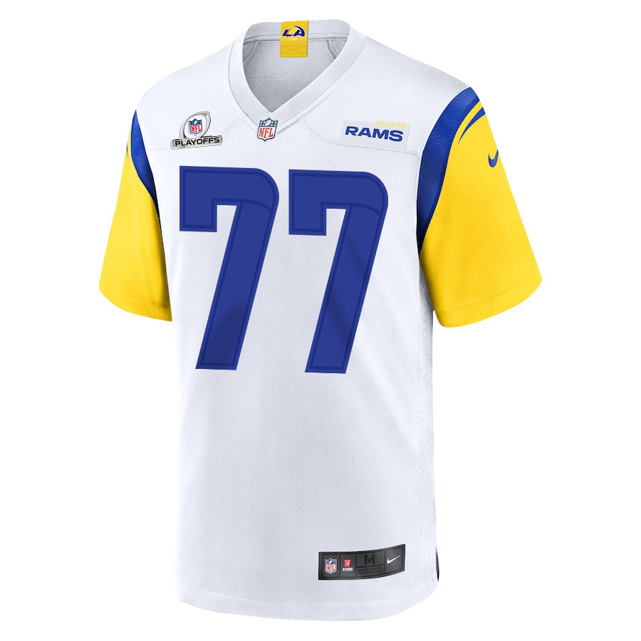 Alaric Jackson 77 Los Angeles Rams 2023 Playoffs Patch Game Men Jersey - White
