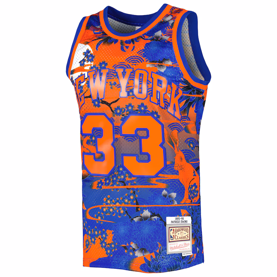 Men's New York Knicks Patrick Ewing Mitchell & Ness Blue Hardwood Classics Lunar New Year Swingman Jersey