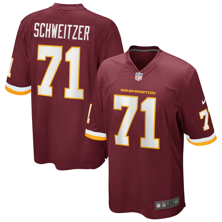 Mens Wes Schweitzer Washington Football Team Burgundy Game Player Jersey