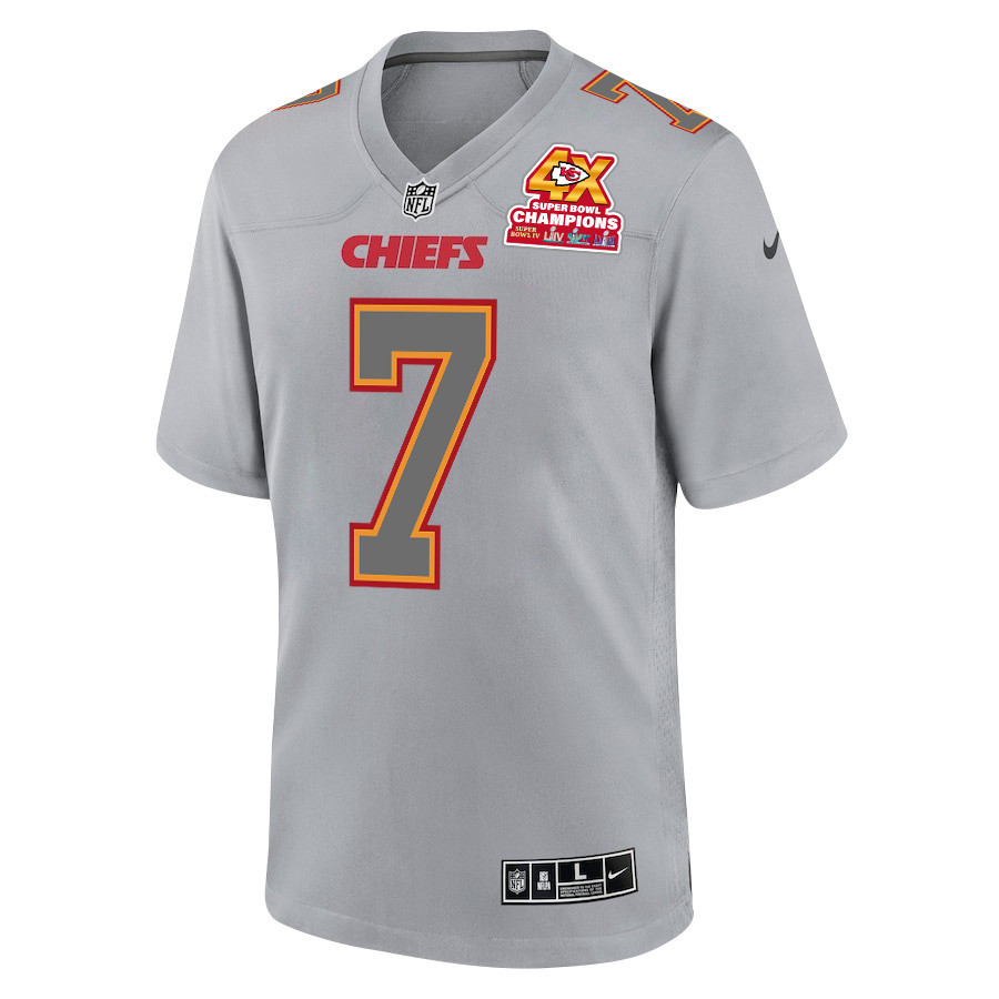Harrison Butker 7 Kansas City Chiefs Super Bowl LVIII Champions 4X Atmosphere Fashion Game Men Jersey - Gray