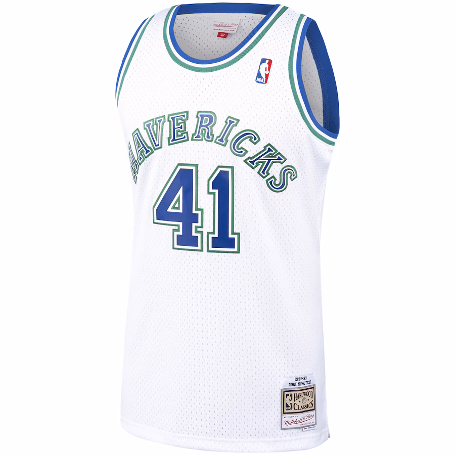 Men's Dallas Mavericks Dirk Nowitzki Mitchell & Ness White Hardwood Classics Swingman Jersey