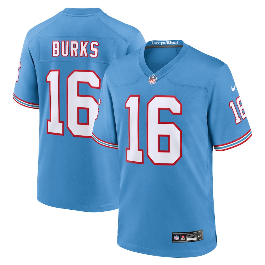 Mens Tennessee Titans Treylon Burks Light Blue Oilers Throwback Alternate Game Player Jersey