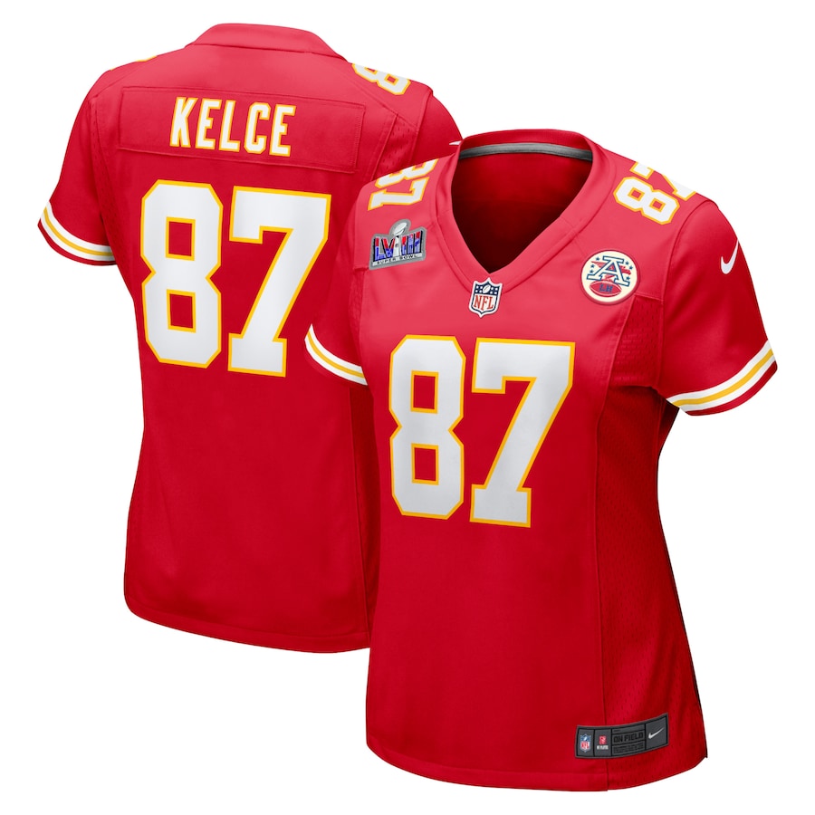 Womens Kansas City Chiefs Travis Kelce Red Super Bowl LVIII Game Jersey