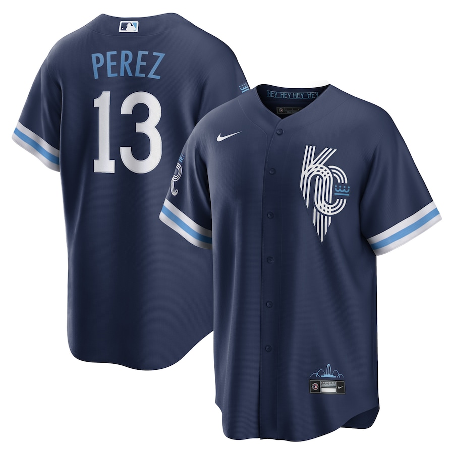 Men's Kansas City Royals Salvador Perez Navy City Connect Replica Player Jersey
