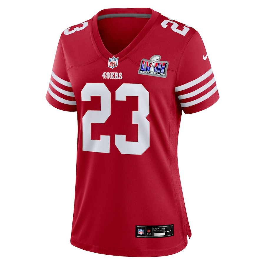 Womens San Francisco 49ers Christian McCaffrey Scarlet Super Bowl LVIII Game Jersey