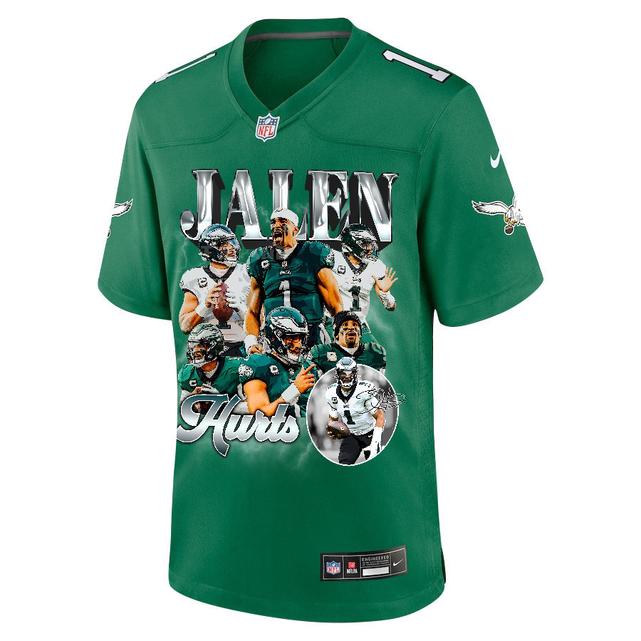 Jalen Hurts 1 Philadelphia Eagles Go Directly To Jalen Game Men Jersey - Kelly Green