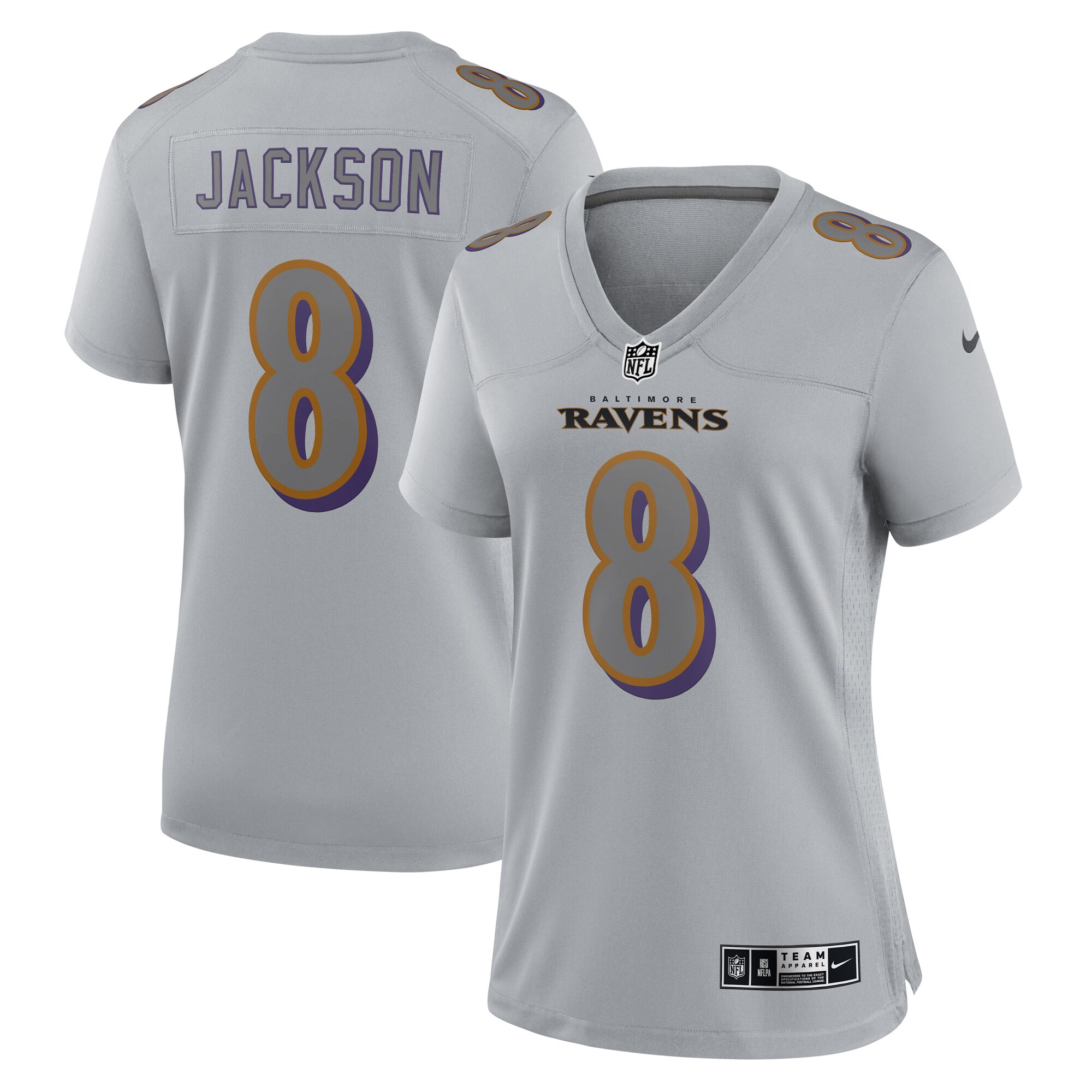 Lamar Jackson Baltimore Ravens Women's Atmosphere Fashion Game Jersey - Gray