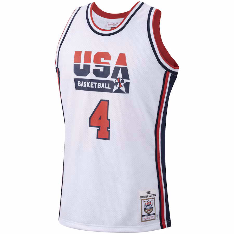 Men's USA Basketball Christian Laettner Mitchell & Ness White Authentic 1992 Jersey