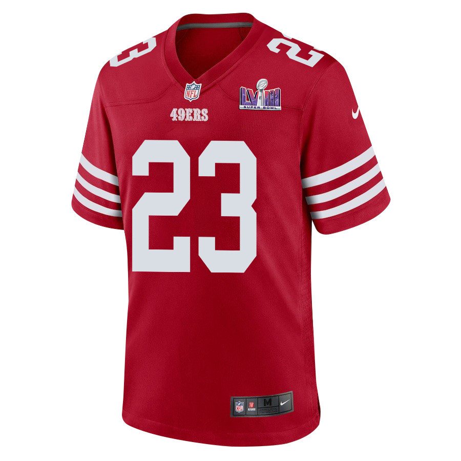 Christian McCaffrey 23 Signed San Francisco 49ers Super Bowl LVIII Game Men Jersey - Scarlet