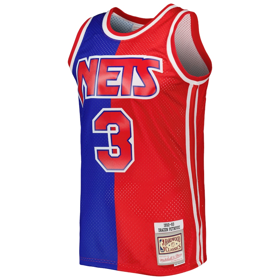 Men's New Jersey Nets Drazen Petrovic Mitchell & Ness Blue/Red Hardwood Classics 1992/93 Split Swingman Jersey