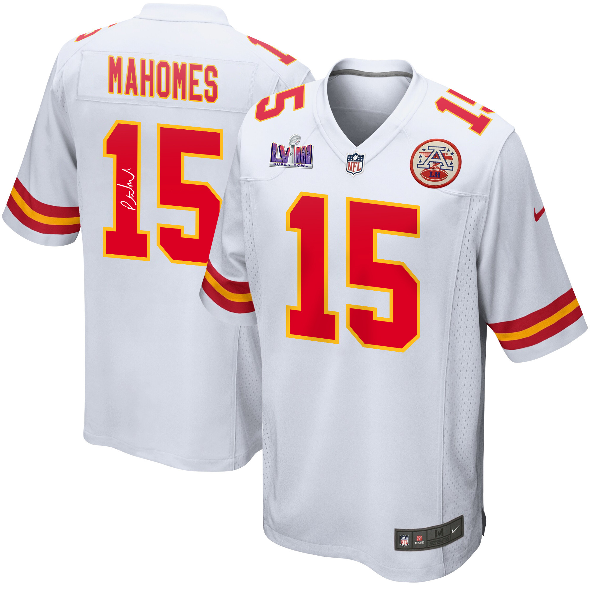 Patrick Mahomes 15 Signed Kansas City Chiefs Super Bowl LVIII Game Men Jersey - White