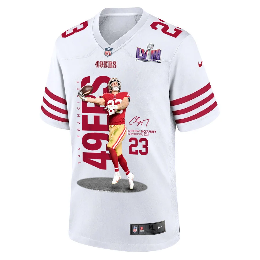Christian McCaffrey 23 San Francisco 49ers Throwing Ball Signed Game Men Jersey - White