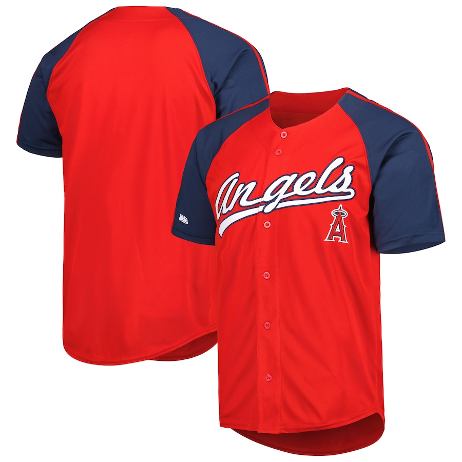 Youth Los Angeles Angels Stitches Red Button-Down Raglan Fashion Jersey