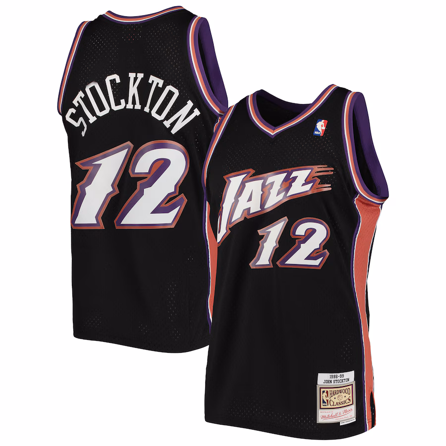 Men's Utah Jazz John Stockton Mitchell & Ness Black Hardwood Classics Swingman Jersey