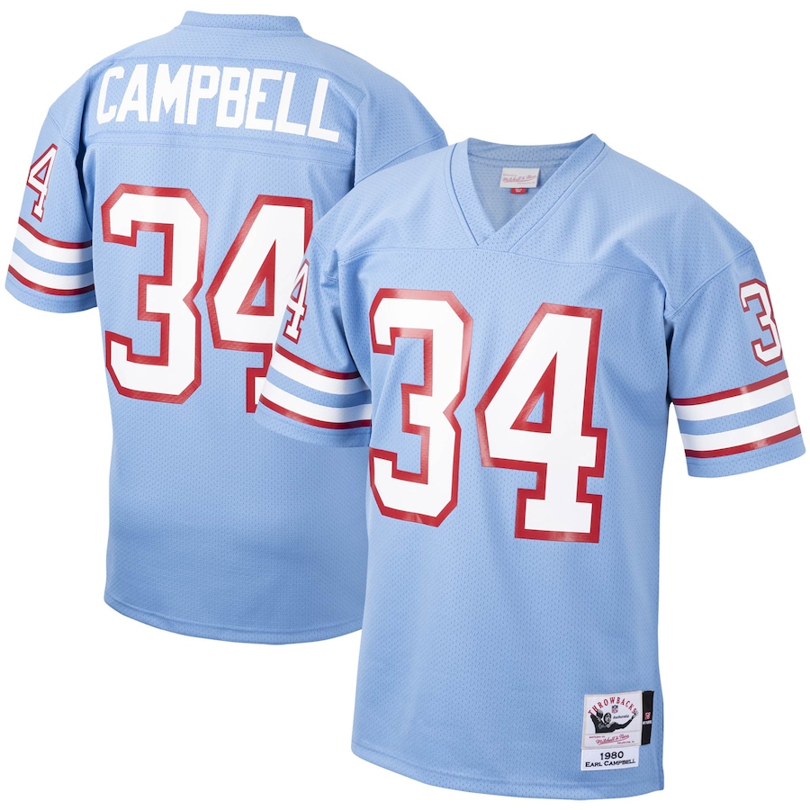 Mens Houston Oilers 1980 Earl Campbell Light Blue Authentic Throwback Retired Player Jersey