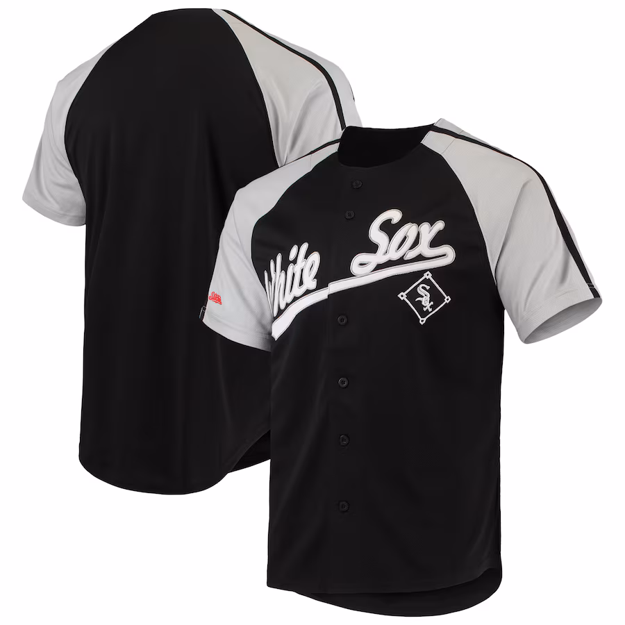 Youth Chicago White Sox Stitches Black Button-Down Raglan Replica Jersey