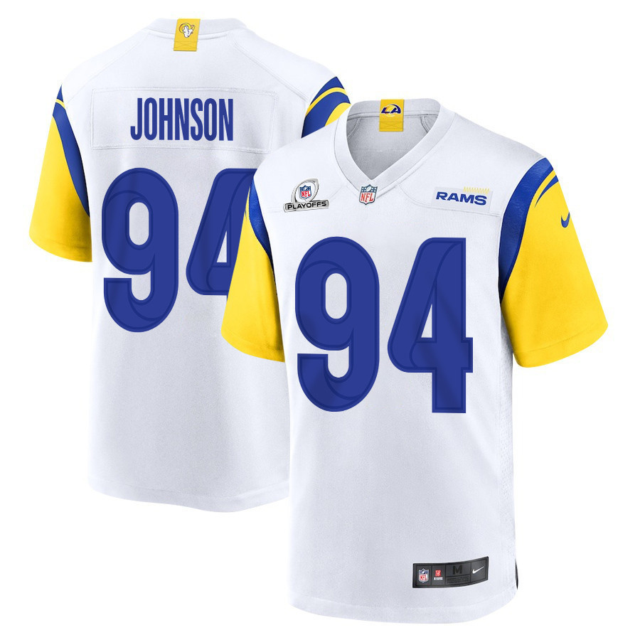 Desjuan Johnson 94 Los Angeles Rams 2023 Playoffs Patch Game Men Jersey - White