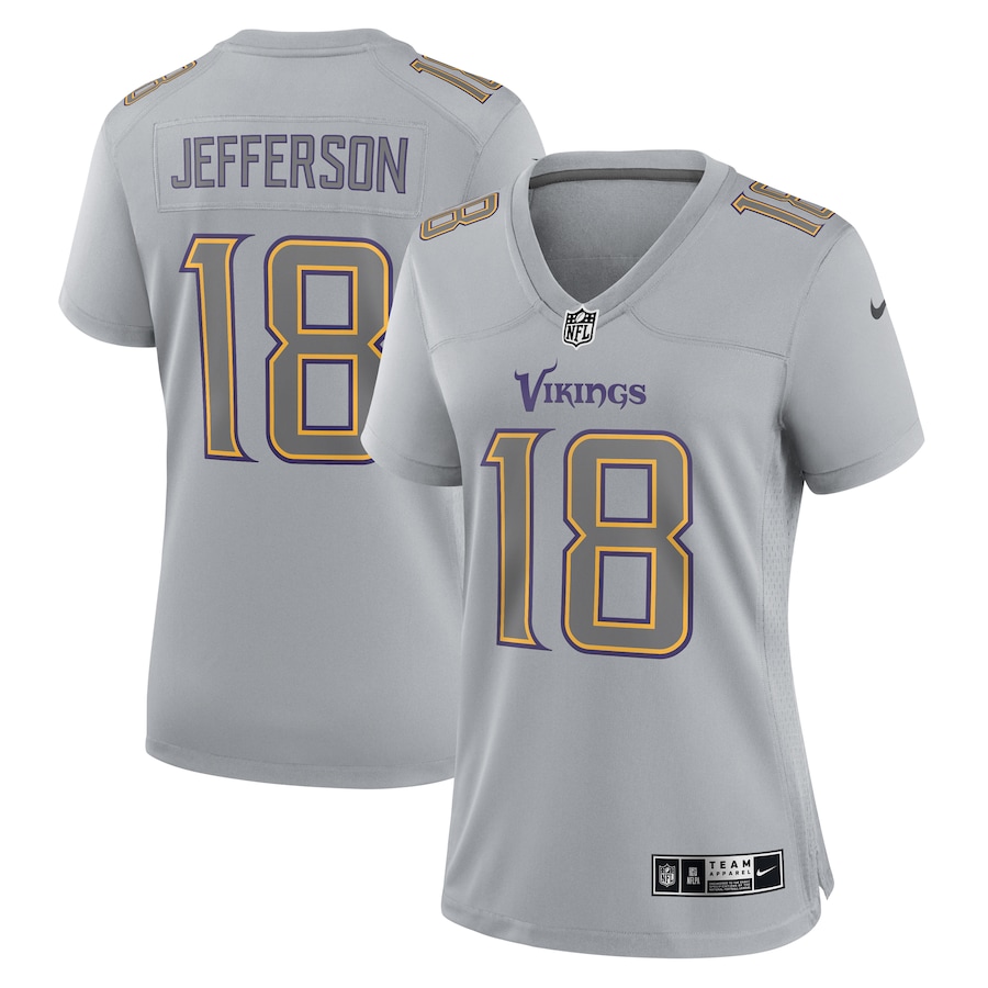 Womens Minnesota Vikings Justin Jefferson Gray Atmosphere Fashion Game Jersey