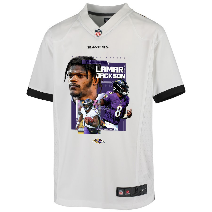 Lamar Jackson 8 Baltimore Ravens Cobra Jackson Game YOUTH Jersey - White