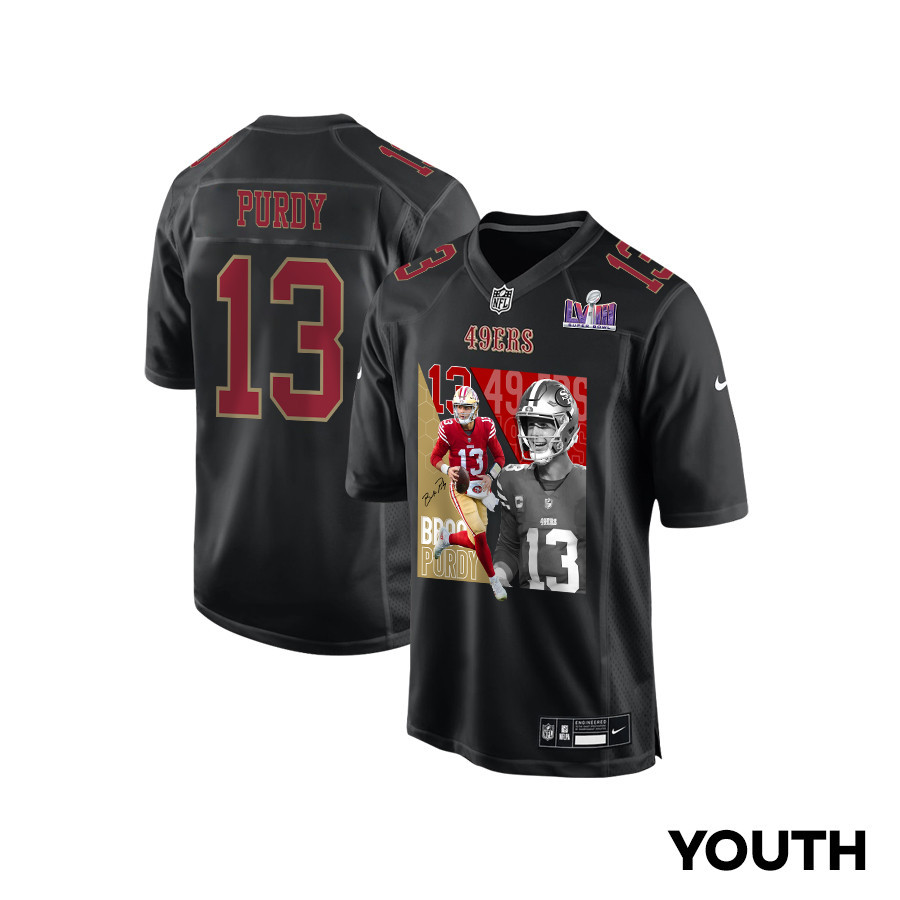 Brock Purdy 13 Signed San Francisco 49ers The Son of Steel Fashion Game YOUTH Jersey - Carbon Black