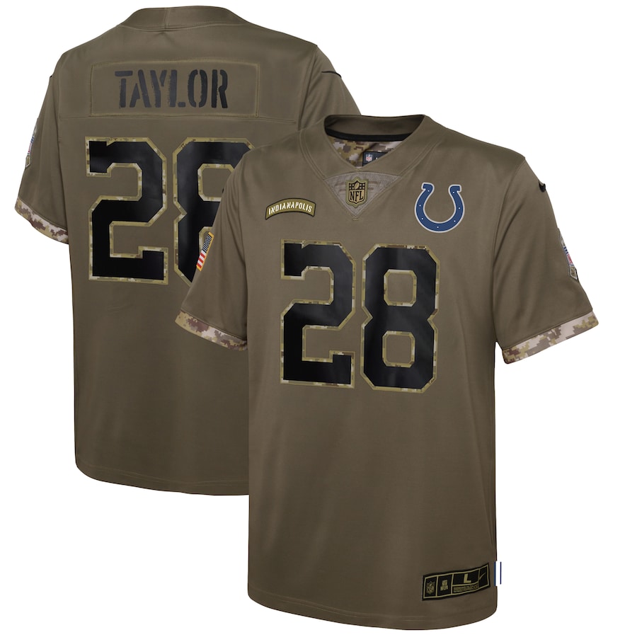 Youth Indianapolis Colts Jonathan Taylor Olive 2022 Salute To Service Player Limited Jersey