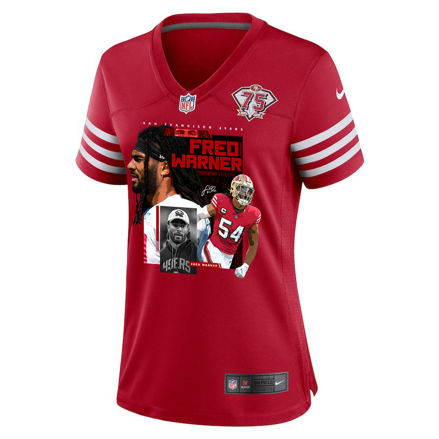 Fred Warner 54 San Francisco 49ers The Fredator Signed Women Game Jersey - Scarlet