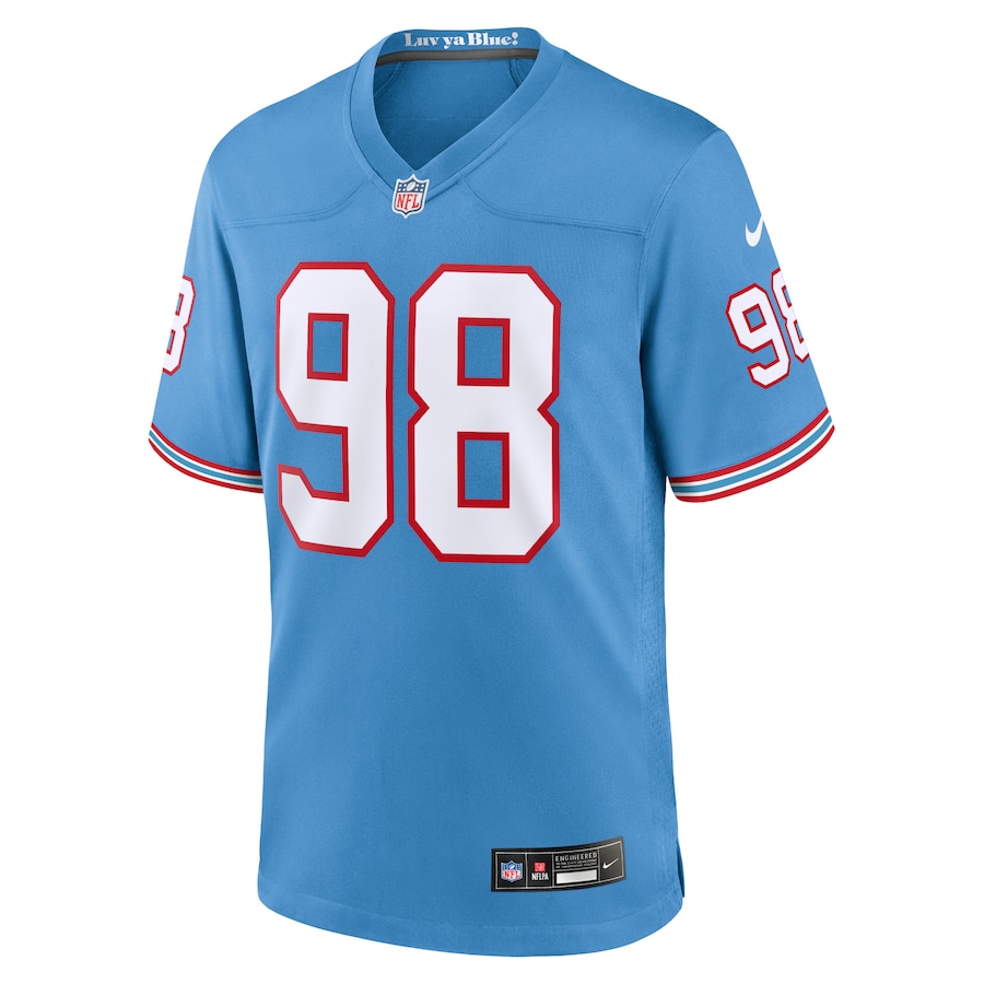 Mens Tennessee Titans Jeffery Simmons Light Blue Oilers Throwback Alternate Game Player Jersey