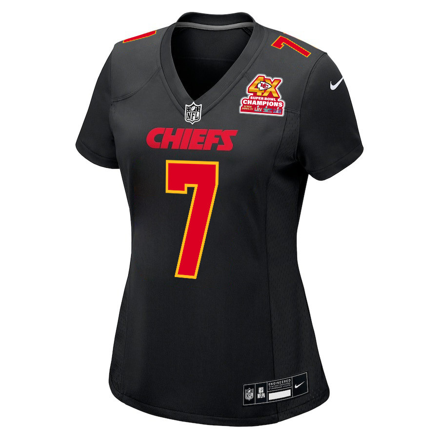 Harrison Butker 7 Kansas City Chiefs Super Bowl LVIII Champions 4X Fashion Game Women Jersey - Carbon Black