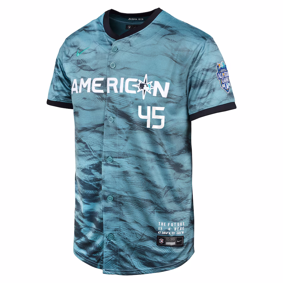 Youth American League Gerrit Cole Nike Teal 2023 MLB All-Star Game Limited Player Jersey