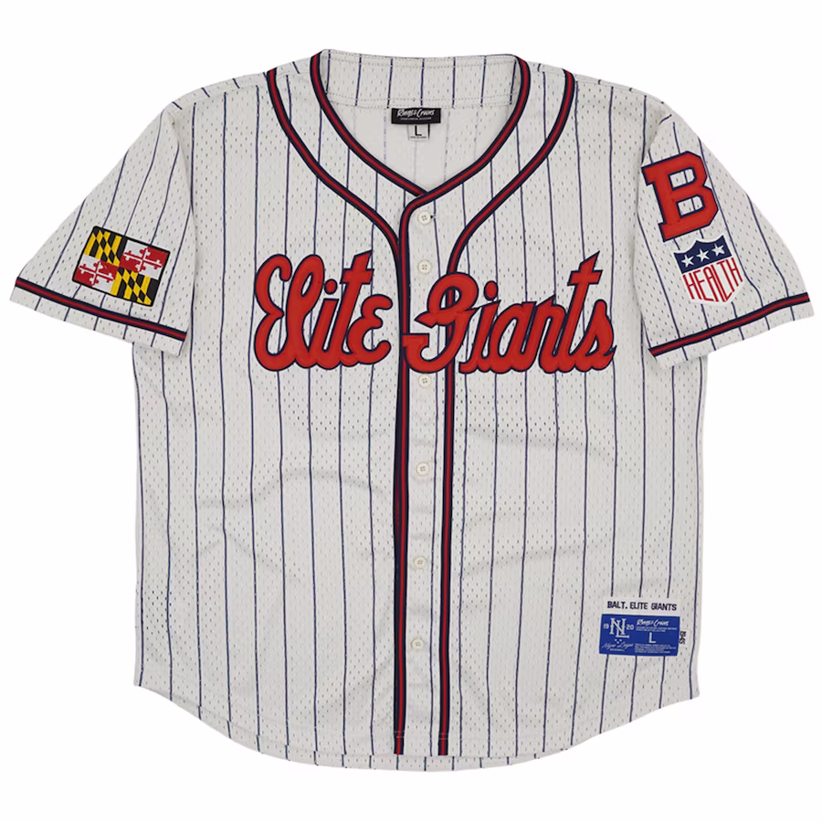 Men's Baltimore Elite Giants #28 Rings & Crwns Cream Mesh Button-Down Replica Jersey