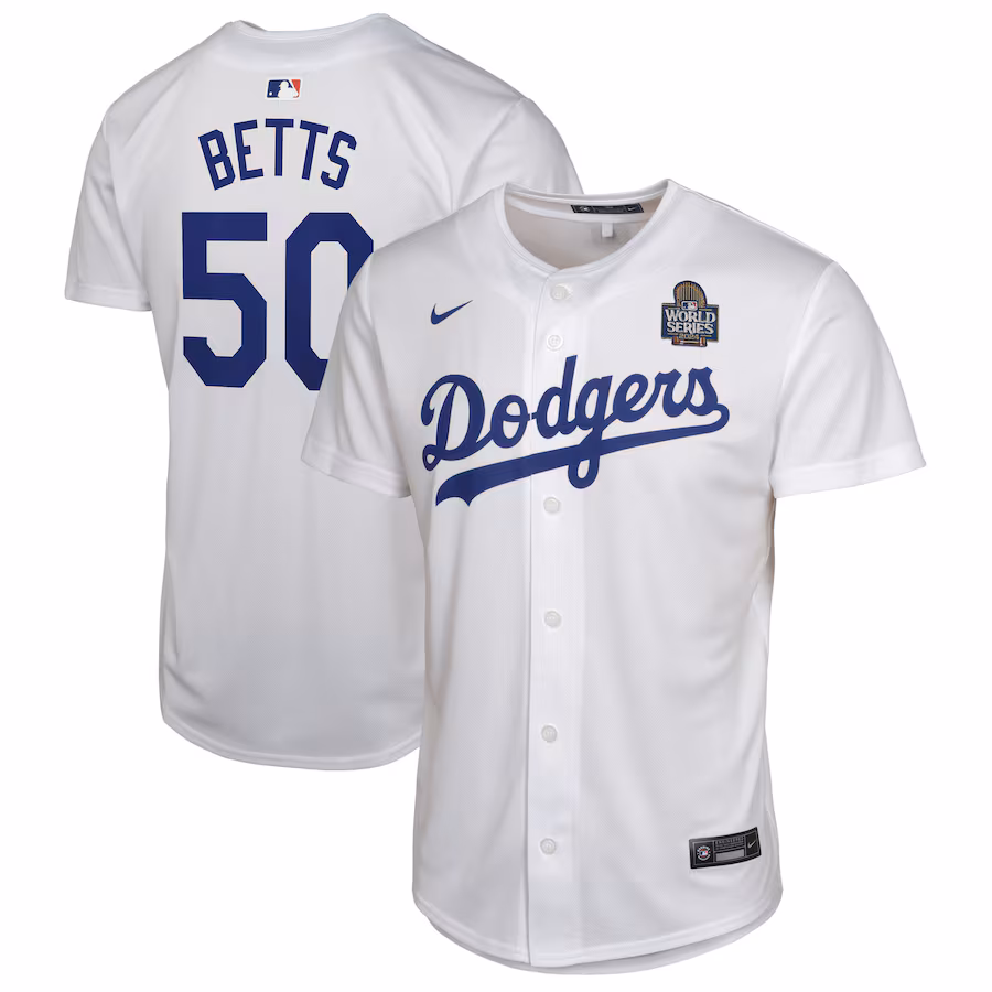 Mookie Betts Los Angeles Dodgers Nike Youth 2024 World Series Game Jersey - White