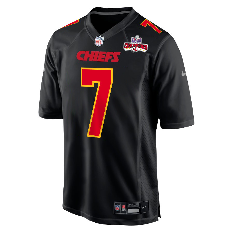 Harrison Butker 7 Kansas City Chiefs Super Bowl LVIII Champions 4 Stars Patch Fashion Game Men Jersey - Carbon Black