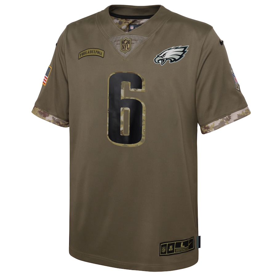 Youth Philadelphia Eagles DeVonta Smith Olive 2022 Salute To Service Player Limited Jersey