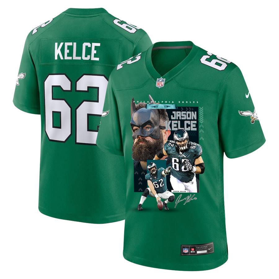 Jason Kelce 62 Philadelphia Eagles The Fat Bat Alternate Game Men Jersey - Kelly Green
