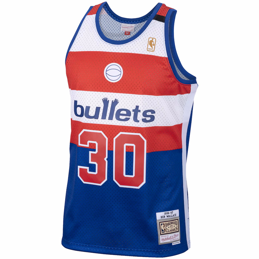 Men's Washington Bullets Ben Wallace Mitchell & Ness Royal 2001/02 Hardwood Classics Swingman Jersey