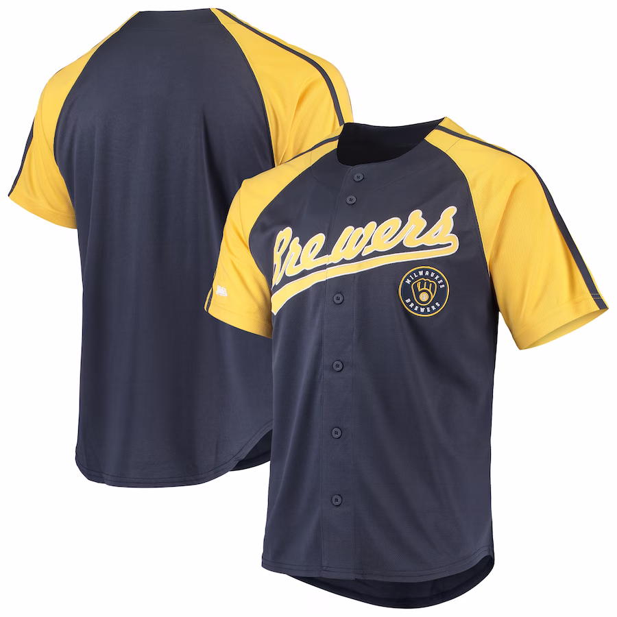 Women's Milwaukee Brewers Stitches Navy Button-Down Raglan Replica Jersey