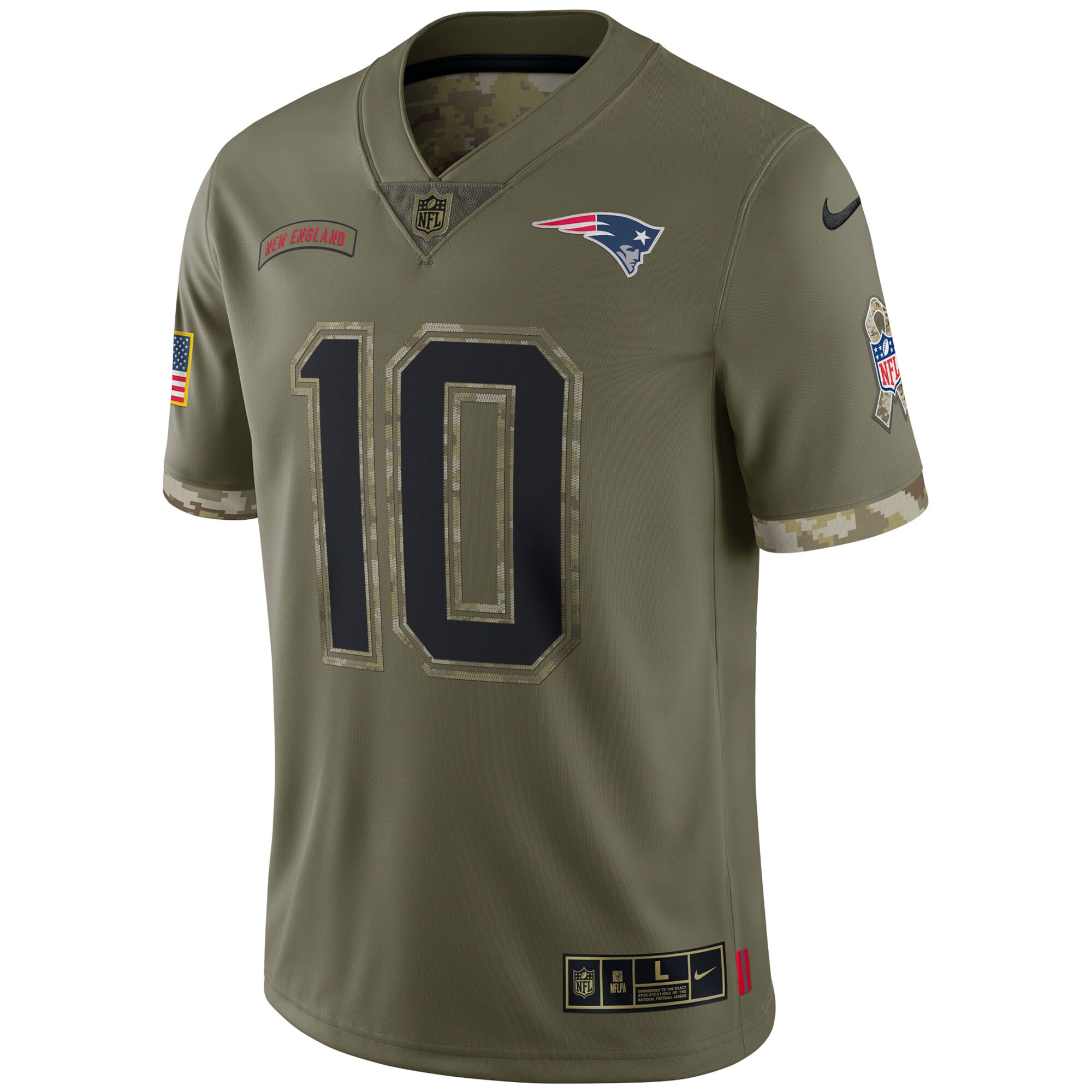 Mac Jones New England Patriots 2022 Salute To Service Limited Jersey - Olive